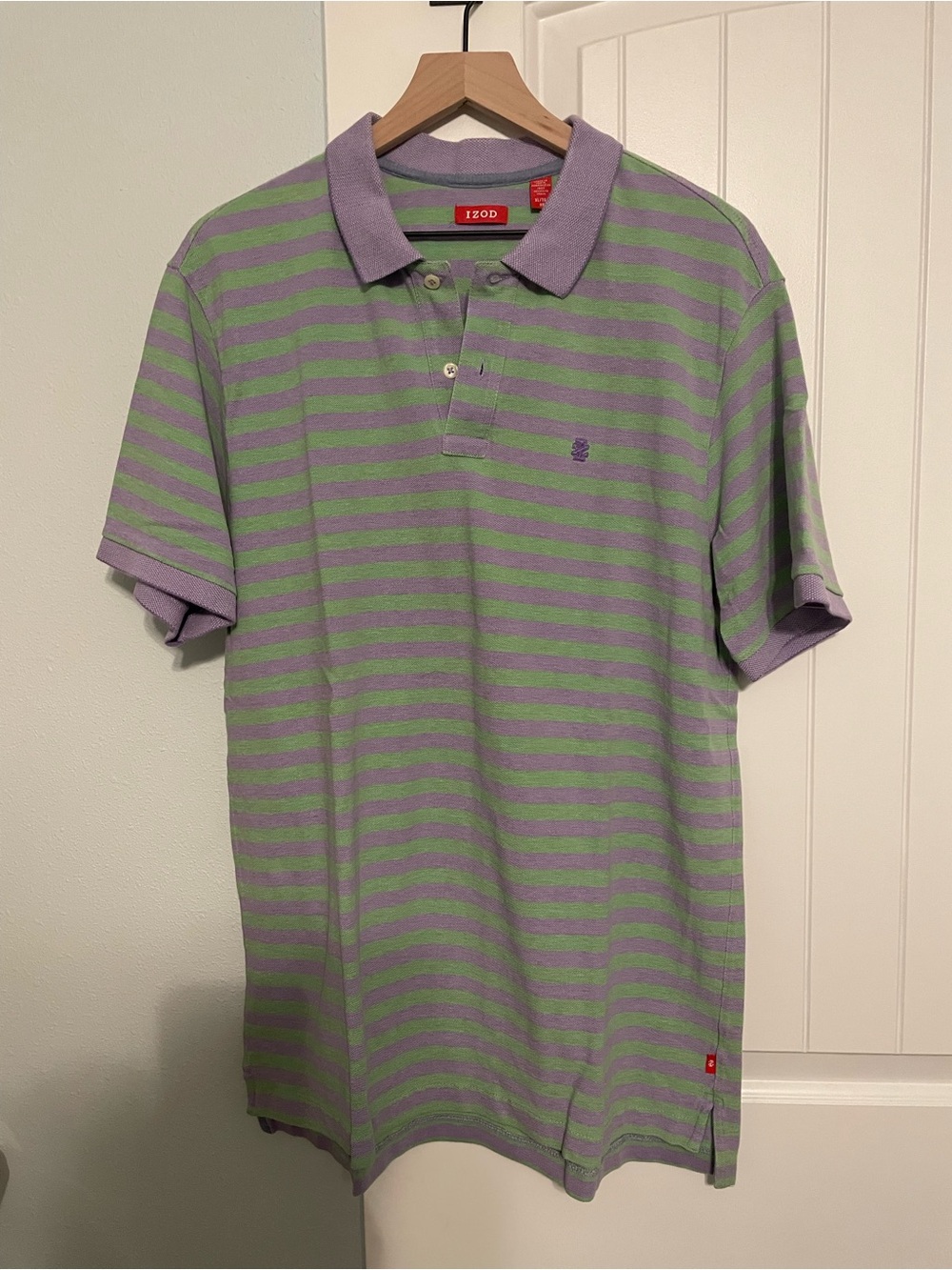 Izod Men’s Lavender and Mint Green Striped Polo